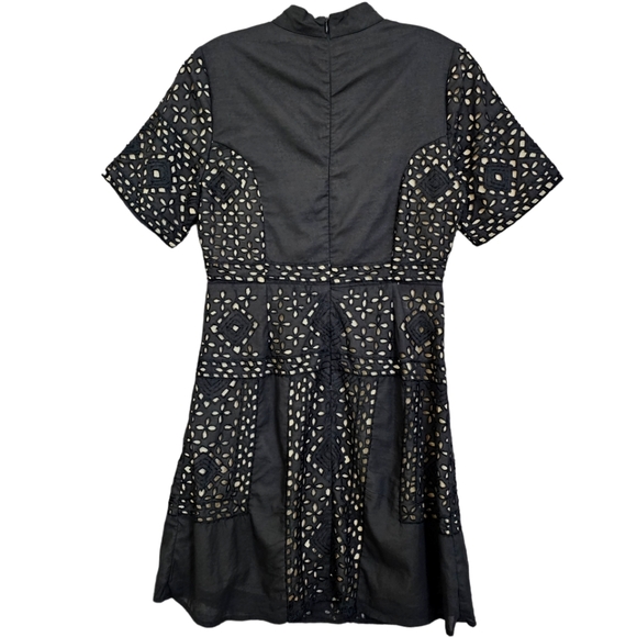 Anthropologie Kas Ny Black Iolet /Tan Shortsleeve Mock Turtleneck Dress - Picture 11 of 16